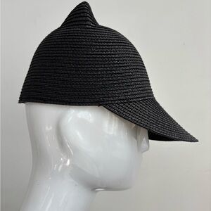 Haute Hippie cat ears Black Woven Sun Visor UPF 50 raffia paper pussycat ears